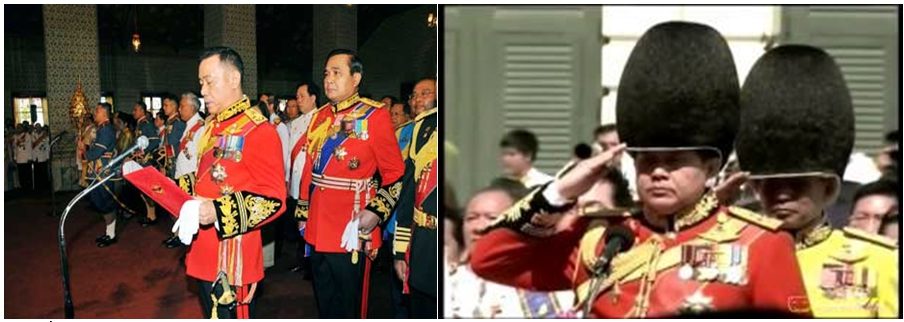 ภาพที่ 12 พลเอกทรงกิตติ จักกาบาตร์ ผู้บัญชาการทหารสูงสุด กล่าวคำถวายพระพร และนำทหารกล่าวคำถวายสัตย์ปฏิญาณตน เนื่องในวโรกาสวันเฉลิมพระชนมพรรษา วันที่ 5 ธันวาคม พ.ศ. 2553 (ภาพซ้าย) พลเอกธนะศักดิ์ ปฏิมาประกร ผู้บัญชาการทหารสูงสุด กล่าวคำถวายพระพร และนำทหารกล่าวคำถวายสัตย์ปฏิญาณตน เนื่องในวโรกาสวันเฉลิมพระชนมพรรษา วันที่ 5 ธันวาคม พ.ศ. 2554 (ภาพขวา)